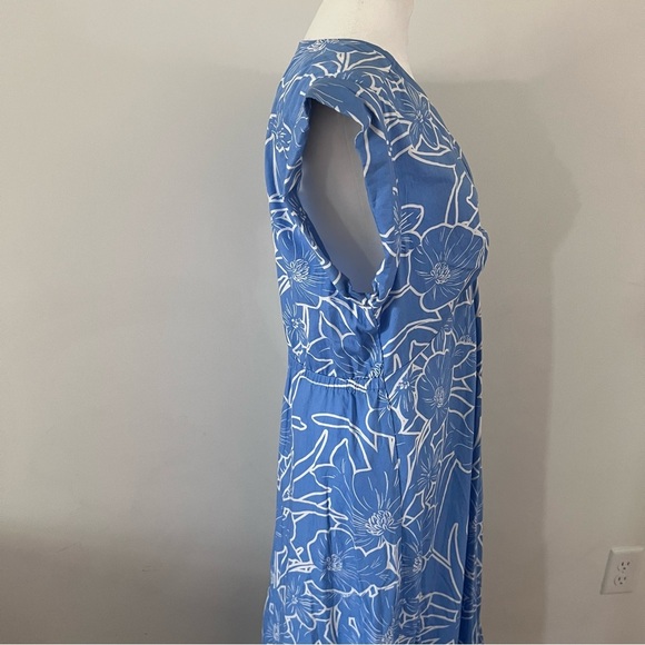 Steve Madden Blue and White Floral Print Prairie Maxi Dress |Size Large| - Picture 4 of 7